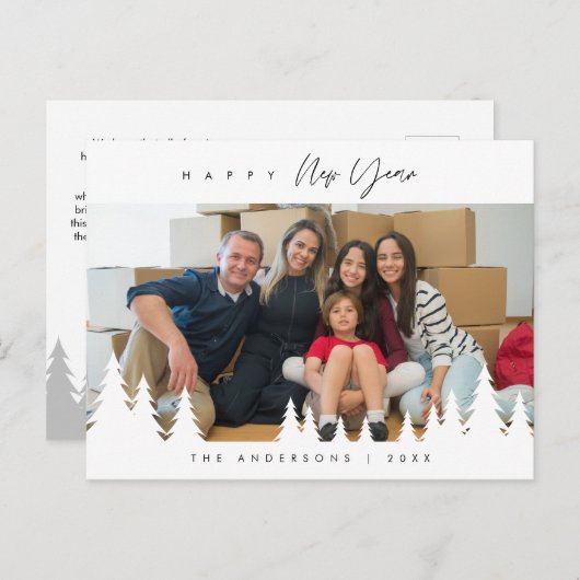 モダンミニマルで新年を迎える家族の写真Pos ポストカード (正面/裏面)