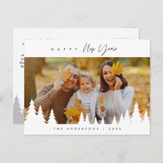 モダンミニマルで新年を迎える家族写真 ポストカード (正面/裏面)