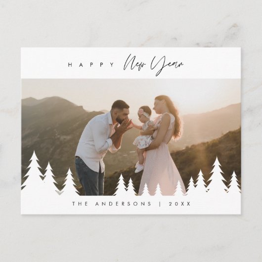 モダンミニマルで新年を迎える家族写真 ポストカード (正面)