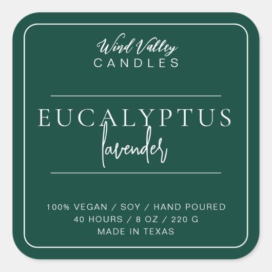 モダンミニマルなエメラルドグリーンキャンドルラベル スクエアシール (正面)