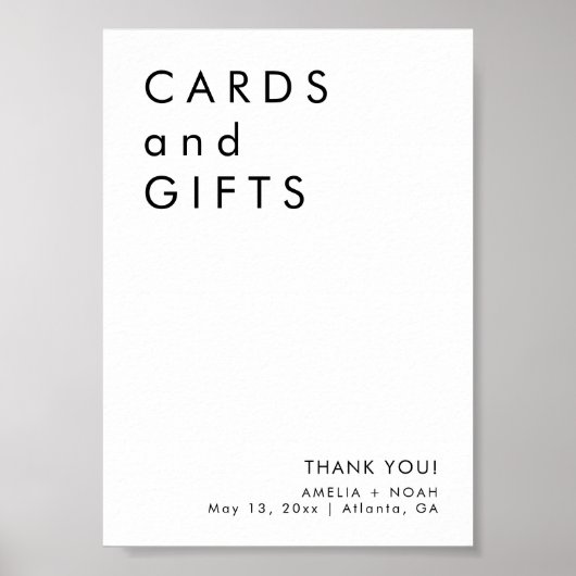 モダンミニマルなカードとギフト結婚のサイン ポスター (正面)