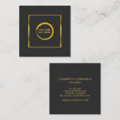 モダンミニマルなグレシンプルー金ゴールドロゴの追加 スクエア名刺 (正面/裏面)