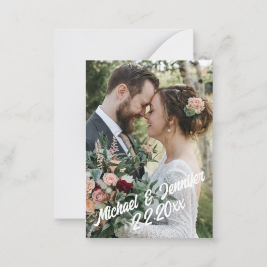 モダンミニマルなスクリプ結婚ト写真rsvp ノートカード (裏面)