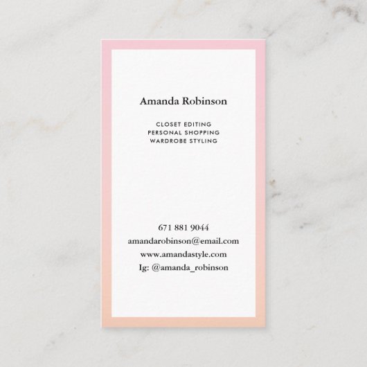 モダンミニマルなピンクのオレンジ色のグラデーション可愛いグラデーション 名刺 (裏面)