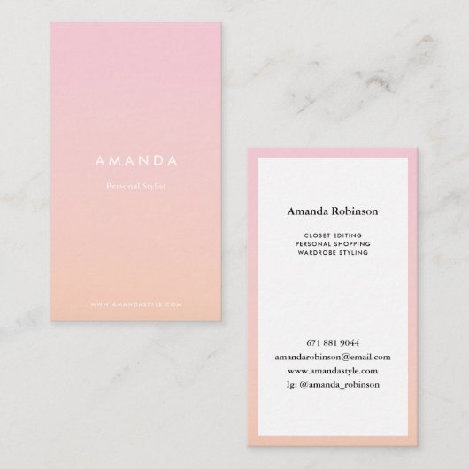 モダンミニマルなピンクのオレンジ色のグラデーション可愛いグラデーション 名刺 (正面/裏面)