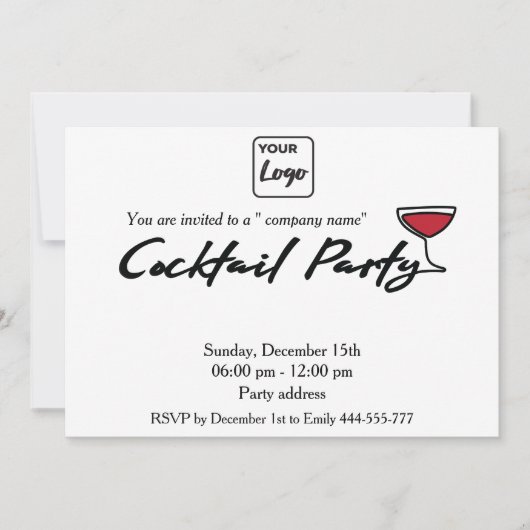 モダンミニマルなロゴカクテルパーティー企業の 招待状 (正面)