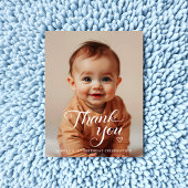 モダンミニマルな白いスクリプトの誕生日写真 サンキューカード