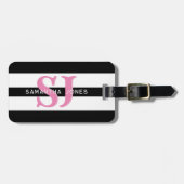 モダンミニマルはっきりしたストライプイニシャルピンクモノグラム ラゲッジタグ (正面横)