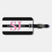 モダンミニマルはっきりしたストライプイニシャルピンクモノグラム ラゲッジタグ (裏面横)