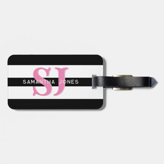 モダンミニマルはっきりしたストライプイニシャルピンクモノグラム ラゲッジタグ (裏面横)