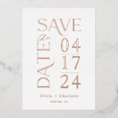 モダンミニマルはっきりした日付の入力を保存 箔招待状 (正面)