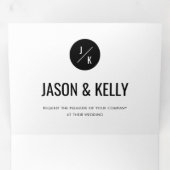 モダンミニマルはっきりした白黒ジオグシンプルア平野 三つ折り招待状 (内部最初)