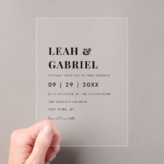 モダンミニマルはっきりしたPhoto Monogram結婚's アクリル招待状 (インサイチュ (ポータブル))