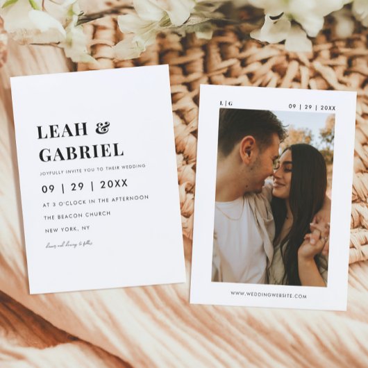 モダンミニマルはっきりしたPhoto Monogram結婚's 招待状