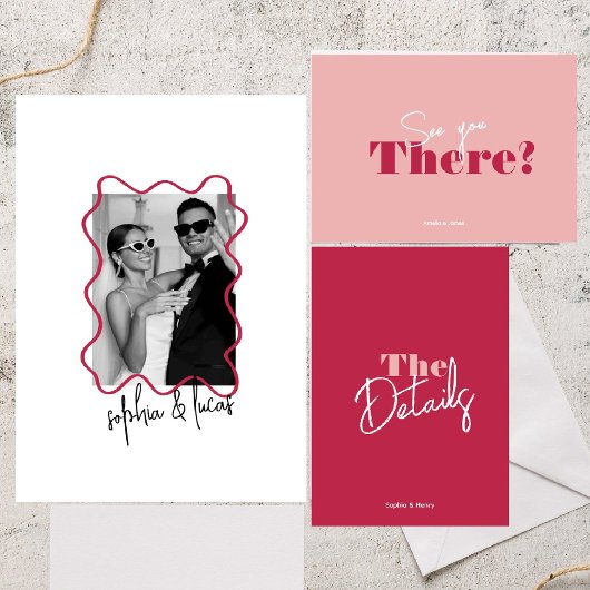 モダンミニマルはっきりしたVivaマゼン結婚タ波 招待状