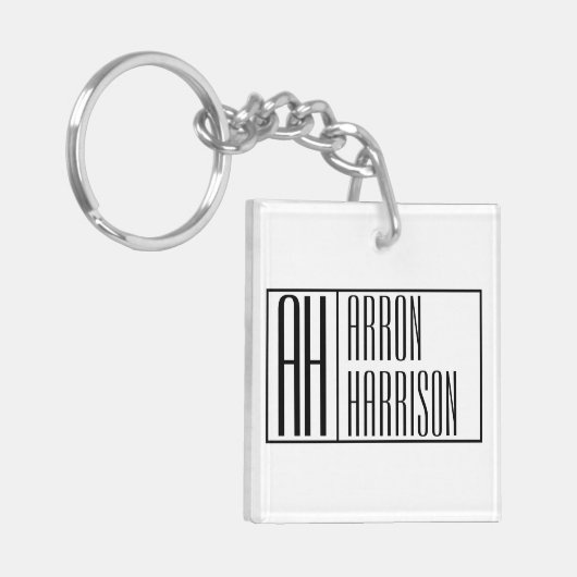 モダンミニマルイニシャルと名前ロゴ キーホルダー (正面左)