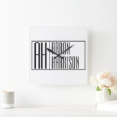 モダンミニマルイニシャルと名前ロゴ スクエア壁時計 (ホーム)