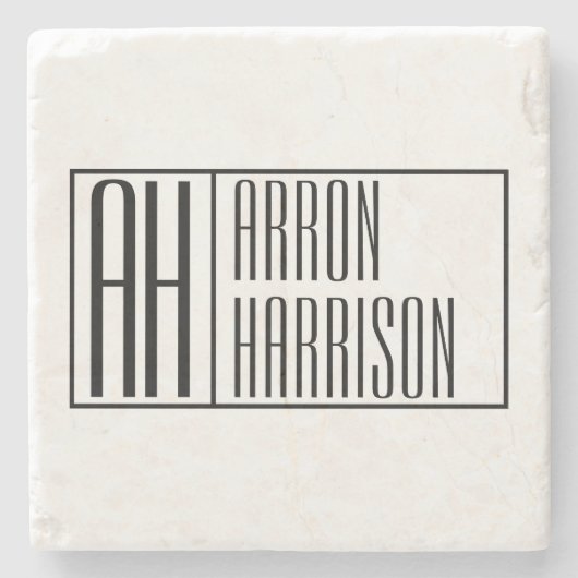 モダンミニマルイニシャルと名前ロゴ ストーンコースター (正面)