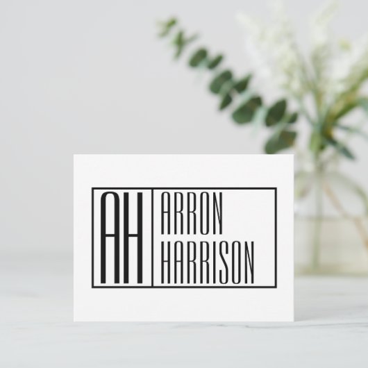 モダンミニマルイニシャルと名前ロゴ ポストカード (スタンド正面)