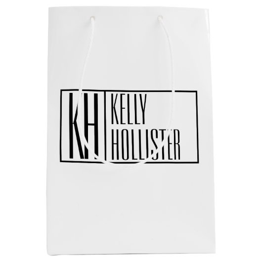 モダンミニマルイニシャルと名前ロゴ ミディアムペーパーバッグ (正面)