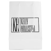 モダンミニマルイニシャルと名前ロゴ ミディアムペーパーバッグ (裏面)