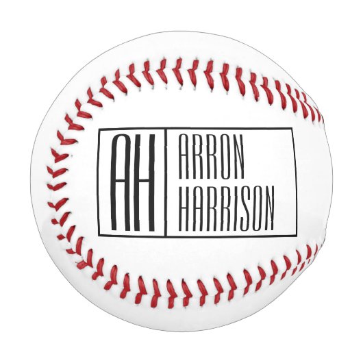 モダンミニマルイニシャルと名前ロゴ 野球ボール (正面左)