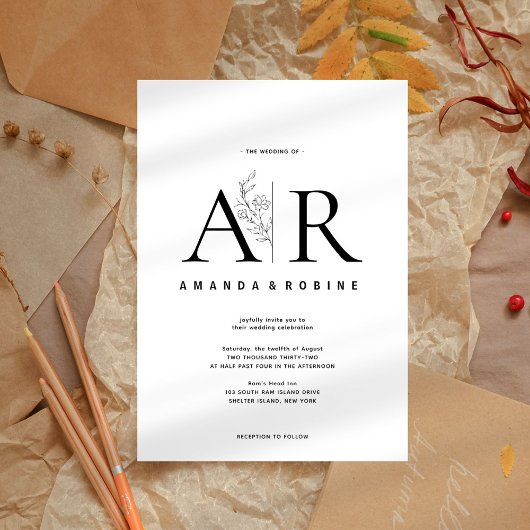 モダンミニマルイニシャル結婚式招待状 招待状