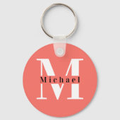 モダンミニマルイニシャル+名前コーラルモノグラム キーホルダー (正面)