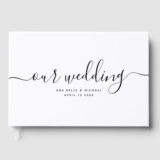 モダンミニマルエレガントシック手書き結婚ズ ゲストブック (正面)