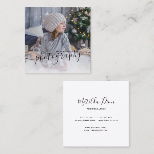 モダンミニマルエレガントシンプル写真&写真 スクエア名刺 (正面/裏面)