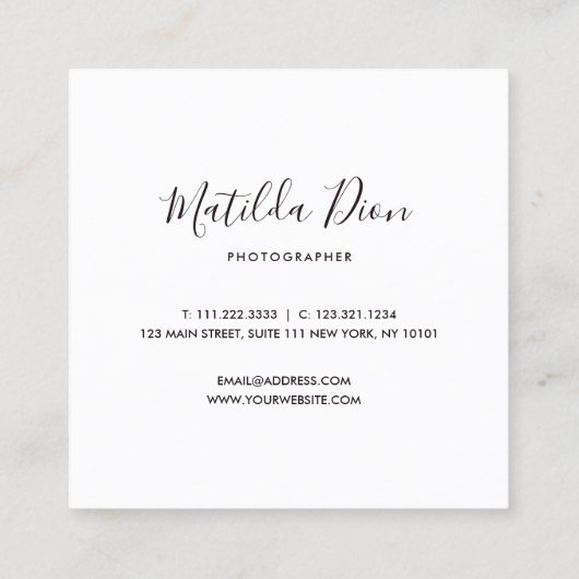 モダンミニマルエレガントシンプル写真&写真 スクエア名刺 (裏面)