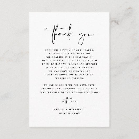 モダンミニマルエレガントスクリプ結婚ト写真 サンキューカード (裏面)