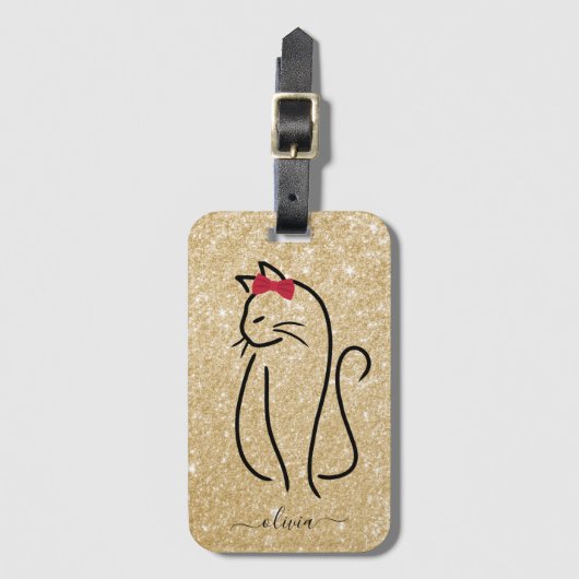 モダンミニマルエレガントリストのCat追加の名前 ラゲッジタグ (正面縦)
