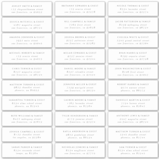 モダンミニマルエレガントリストChic Guest Namesアドレス シール (正面)