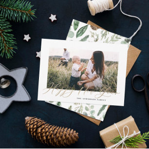 モダンミニマルエレガント写真の金ゴールド新年 シーズンカード