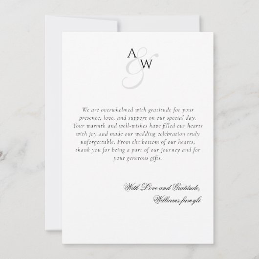 モダンミニマルエレガント写真結婚の サンキューカード (裏面)