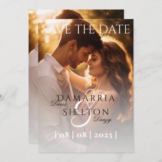 モダンミニマルエレガント写真結婚の 招待状 (正面/裏面)