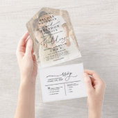 モダンミニマルエレガント白黒写真結婚の オールインワン招待状 (貼ってはがせる)