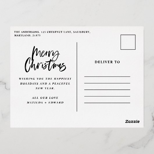 モダンミニマルエレガント葉写真 箔シーズンポストカード (裏面)