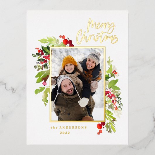 モダンミニマルエレガント葉写真 箔シーズンポストカード (正面)