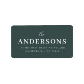 モダンミニマルエレガント |濃い森の緑の名前 ラベル (正面)