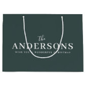 モダンミニマルエレガント |濃い森の緑の名前 ラージペーパーバッグ (正面)