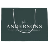 モダンミニマルエレガント |濃い森の緑の名前 ラージペーパーバッグ (裏面)