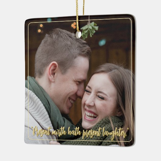 モダンミニマルエレガントScript引用文Mistletoe金ゴールド セラミックオーナメント (左)