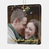 モダンミニマルエレガントScript引用文Mistletoe金ゴールド セラミックオーナメント (左)