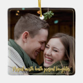 モダンミニマルエレガントScript引用文Mistletoe金ゴールド セラミックオーナメント (正面)