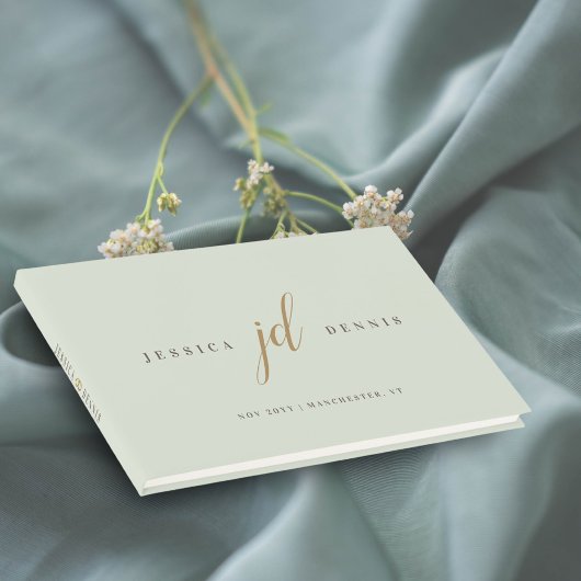 モダンミニマルエレガントScript Monogram結婚's ゲストブック
