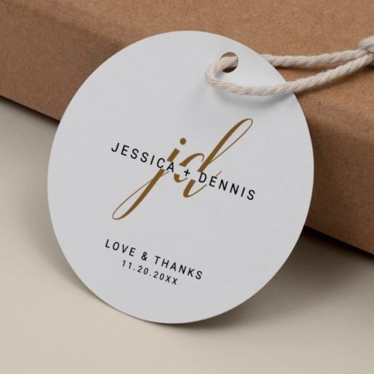 モダンミニマルエレガントScript Monogram結婚's フェイバータグ