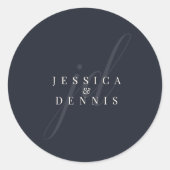 モダンミニマルエレガントScript Monogram結婚's ラウンドシール (正面)