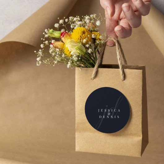 モダンミニマルエレガントScript Monogram結婚's ラウンドシール